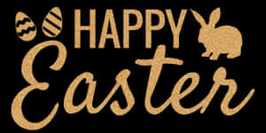 Golden Happy Easter Glitter Sign PNG image with transparent background