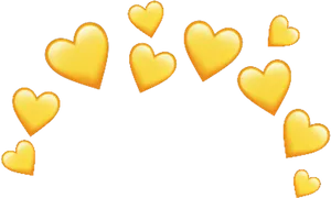 Golden Heart Emojis Scattered PNG Image