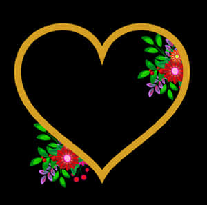 Golden Heart Floral Design PNG image with transparent background