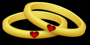 Golden Heart Rings Graphic PNG image with transparent background
