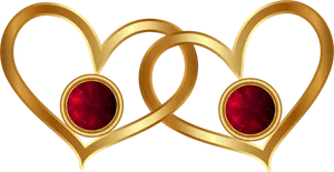 Golden Heartswith Red Gems PNG Image