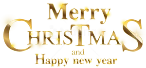 Golden Merry Christmas Happy New Year Text PNG Image