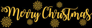 Golden Merry Christmas Text Snowflakes PNG image with transparent background