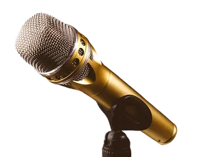 Golden Microphoneon Black Background PNG Image