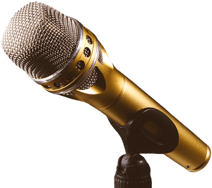 Golden Microphoneon Stand PNG image with transparent background