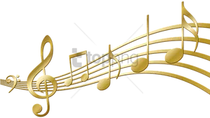 Golden Music Noteson Staff PNG Image