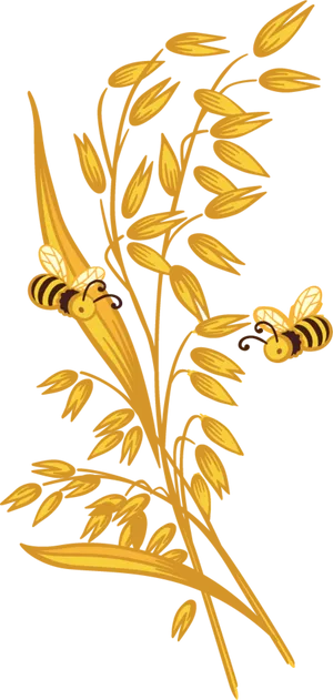 Golden Oatsand Bees Illustration PNG Image