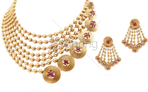 Golden Pearl Necklace Earrings Set PNG Image