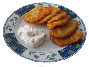 Golden Potato Pancakeswith Sour Cream PNG Image