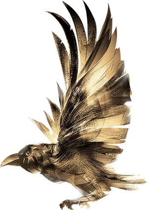 Golden Raven Illustration PNG Image