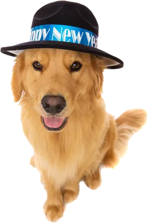 Golden Retriever Celebrating New Year PNG Image