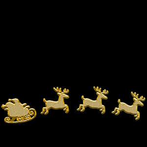 Golden Santa Sleighand Reindeer PNG image with transparent background
