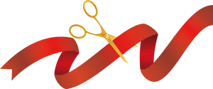 Golden Scissors Red Ribbon Cutting PNG Image