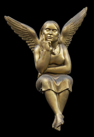 Golden Seated Angel Sculpture PNG image with transparent background