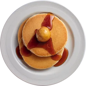 Golden Stack Pancakeswith Syrupand Butter Ball PNG Image