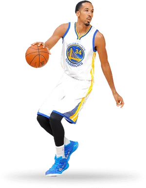 Golden State Warriors Player Dribbling Basketball PNG Image