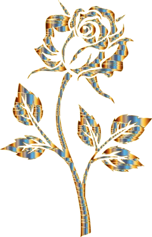 Golden Striped Rose Art PNG Image