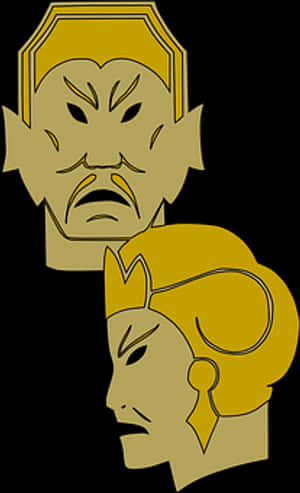 Golden Theatrical Masks Vector PNG with transparent background