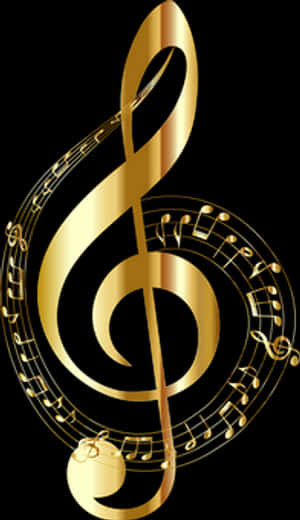 Golden Treble Clefand Music Notes PNG with transparent background