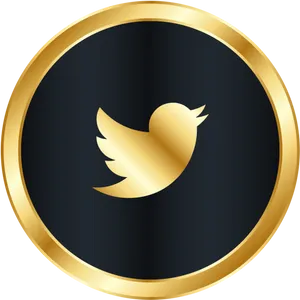 Golden Twitter Logoon Black PNG Image