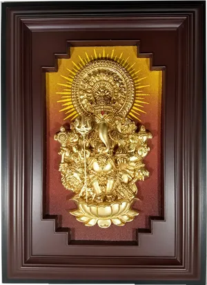 Golden Vinayagar Relief Art PNG Image