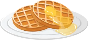 Golden Waffleswith Butter Syrup PNG Image