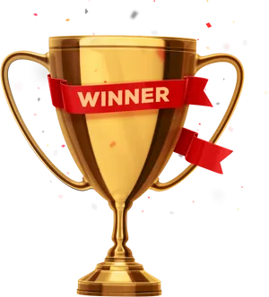 Golden Winner Trophywith Red Ribbon PNG Image