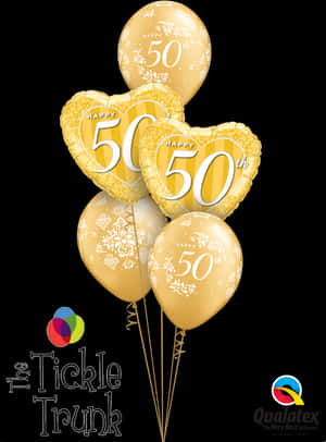 Happy 50th Anniversary Gold Balloon Bouquet An-06 - 50th Wedding Balloon Gold Png PNG