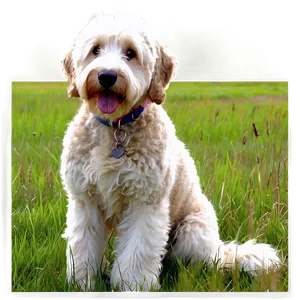 Goldendoodle In Field Png Vec1 PNG Image