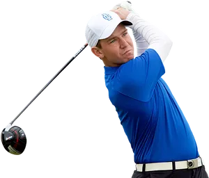 Golfer In Blue Swinging Club PNG Image