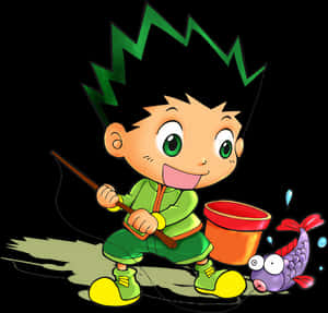 Gon Fishing Adventure Anime Character PNG image with transparent background