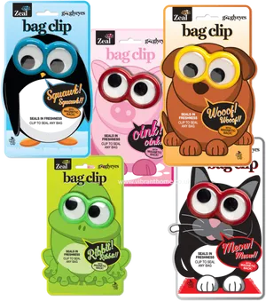 Googly Eyed Animal Bag Clips PNG Image