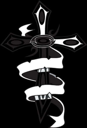 Gothic Crosswith Banner Design PNG image with transparent background