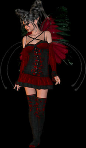 Gothic Fairyin Redand Black PNG image with transparent background