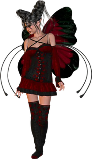 Gothic Fairyin Redand Black PNG Image