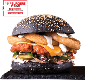 Gourmet Black Bun Burger Special PNG image with transparent background