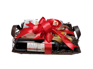Gourmet Gift Basketwith Red Ribbon PNG image with transparent background