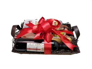 Gourmet Gift Basketwith Red Ribbon PNG Image