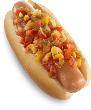 Gourmet Hot Dogwith Salsa Topping PNG Image