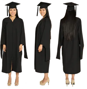 Graduate In Cap And Gown Three Poses PNG Image