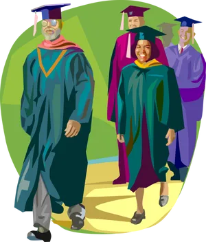 Graduation Procession Illustration PNG Image