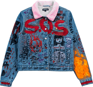 Graffiti Art Denim Jacket PNG image with transparent background