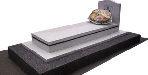 Granite Grave Monument Floral Tribute PNG Image