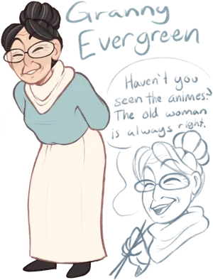 Granny Evergreen Cartoon PNG Image