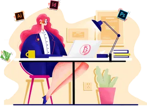 Graphic Designerat Work Illustration PNG Image