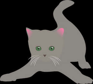 Gray Kitten Stretching Illustration PNG image with transparent background