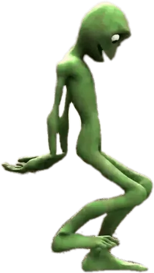 Green Alien Crouching PNG Image