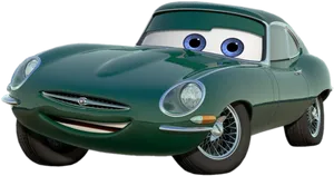 Green Animated Classic Car Character PNG Image