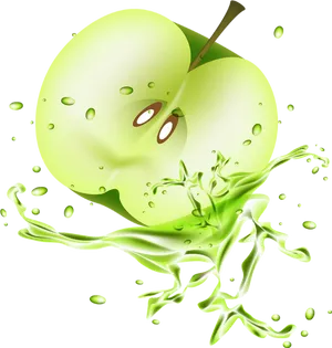 Green Apple Splash Artwork PNG Image