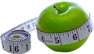 Green Apple With Measuring Tape PNG Image